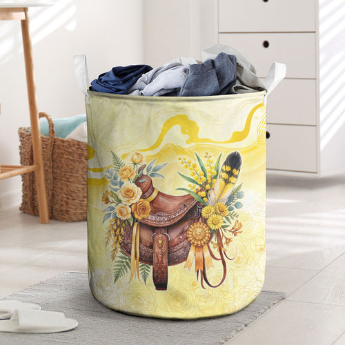 Melbourne Horse Floral Saddle Laundry Basket Yellow Rose With Wattle Flowers