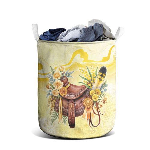 Melbourne Horse Floral Saddle Laundry Basket Yellow Rose With Wattle Flowers