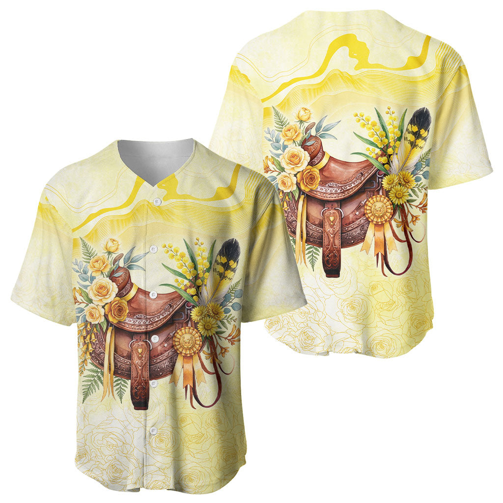 Melbourne Horse Floral Saddle Baseball Jersey Yellow Rose With Wattle Flowers