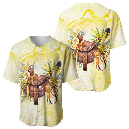 Melbourne Horse Floral Saddle Baseball Jersey Yellow Rose With Wattle Flowers