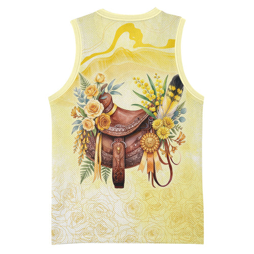 Melbourne Horse Floral Saddle Basketball Jersey Yellow Rose With Wattle Flowers