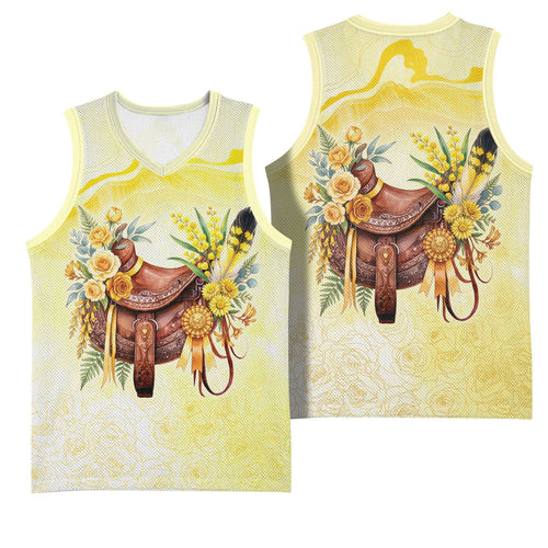 Melbourne Horse Floral Saddle Basketball Jersey Yellow Rose With Wattle Flowers