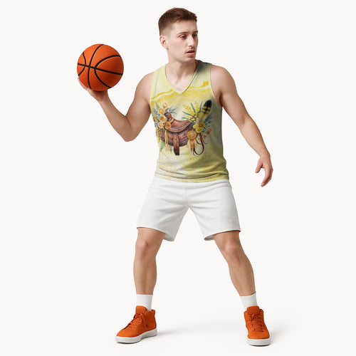 Melbourne Horse Floral Saddle Basketball Jersey Yellow Rose With Wattle Flowers