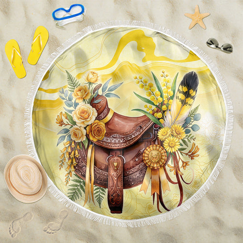 Melbourne Horse Floral Saddle Beach Blanket Yellow Rose With Wattle Flowers