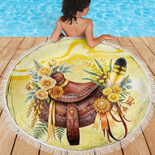 Melbourne Horse Floral Saddle Beach Blanket Yellow Rose With Wattle Flowers