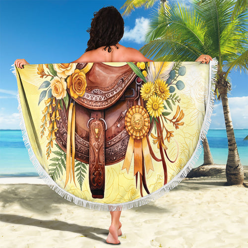 Melbourne Horse Floral Saddle Beach Blanket Yellow Rose With Wattle Flowers