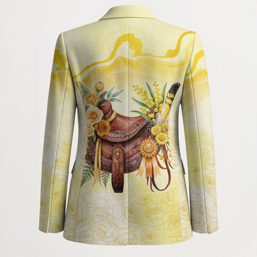 Melbourne Horse Floral Saddle Blazer Yellow Rose With Wattle Flowers