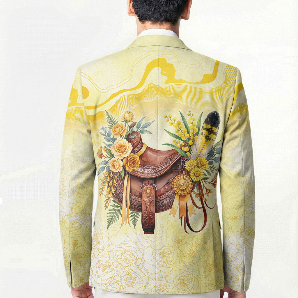Melbourne Horse Floral Saddle Blazer Yellow Rose With Wattle Flowers