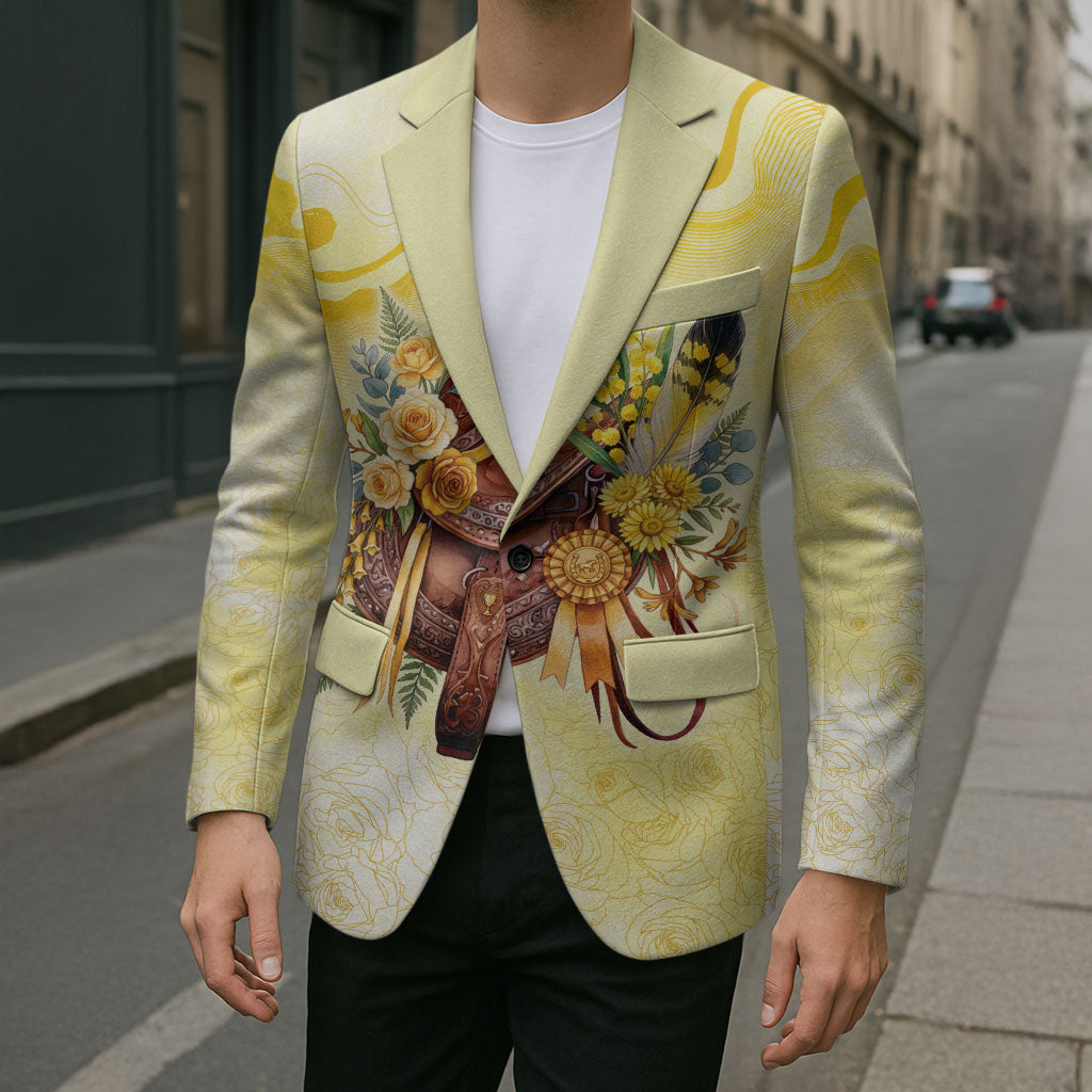 Melbourne Horse Floral Saddle Blazer Yellow Rose With Wattle Flowers