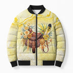 Melbourne Horse Floral Saddle Bomber Puffer Jacket Yellow Rose With Wattle Flowers