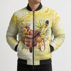 Melbourne Horse Floral Saddle Bomber Puffer Jacket Yellow Rose With Wattle Flowers