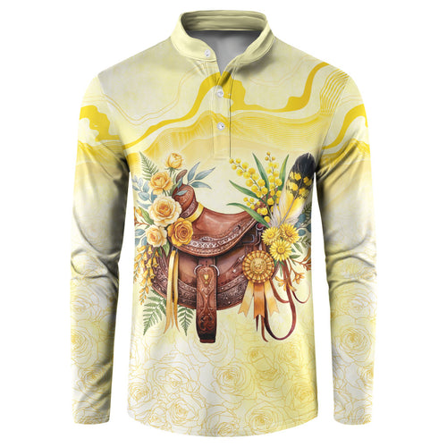 Melbourne Horse Floral Saddle Button Sweatshirt Yellow Rose With Wattle Flowers