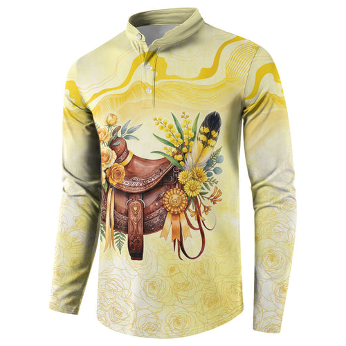 Melbourne Horse Floral Saddle Button Sweatshirt Yellow Rose With Wattle Flowers