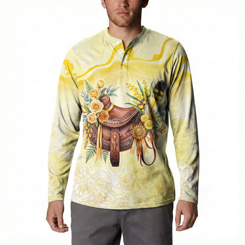 Melbourne Horse Floral Saddle Button Sweatshirt Yellow Rose With Wattle Flowers