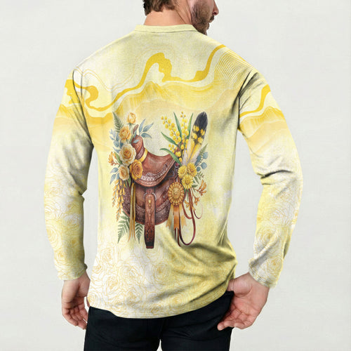 Melbourne Horse Floral Saddle Button Sweatshirt Yellow Rose With Wattle Flowers