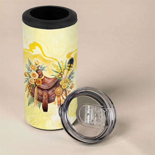 Melbourne Horse Floral Saddle 4 in 1 Can Cooler Tumbler Yellow Rose With Wattle Flowers