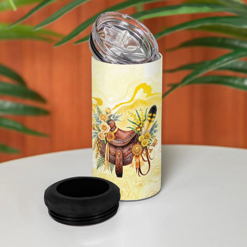 Melbourne Horse Floral Saddle 4 in 1 Can Cooler Tumbler Yellow Rose With Wattle Flowers