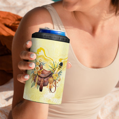 Melbourne Horse Floral Saddle 4 in 1 Can Cooler Tumbler Yellow Rose With Wattle Flowers