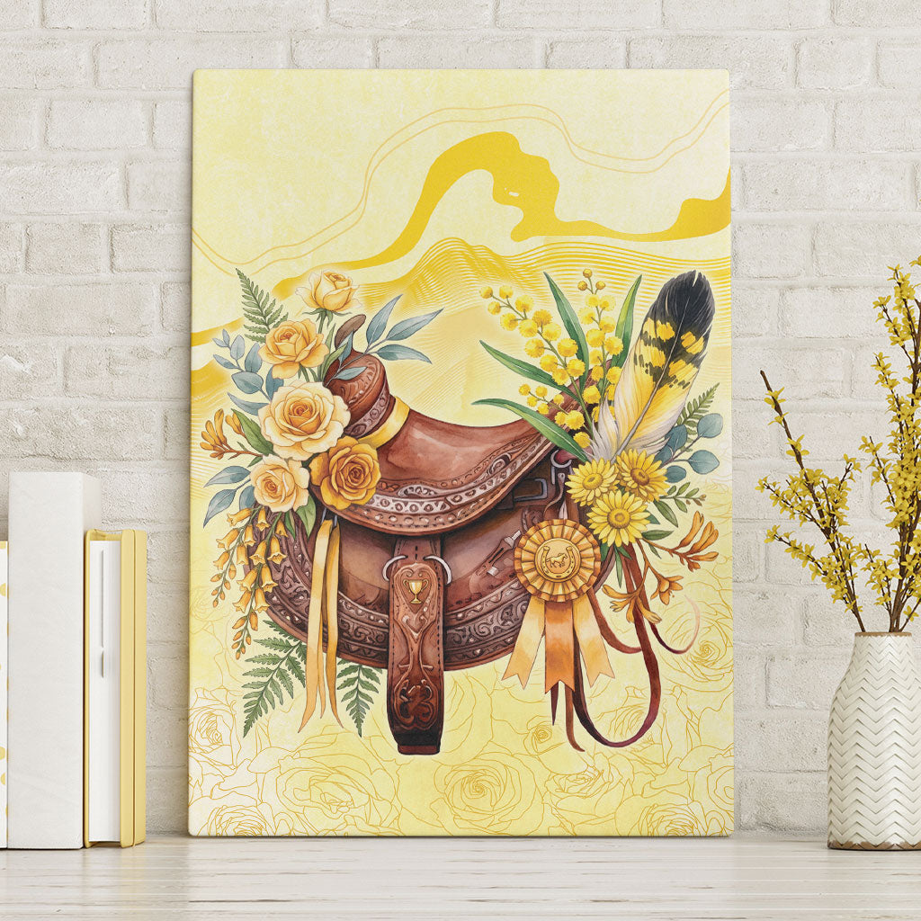 Melbourne Horse Floral Saddle Canvas Wall Art Yellow Rose With Wattle Flowers