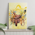 Melbourne Horse Floral Saddle Canvas Wall Art Yellow Rose With Wattle Flowers