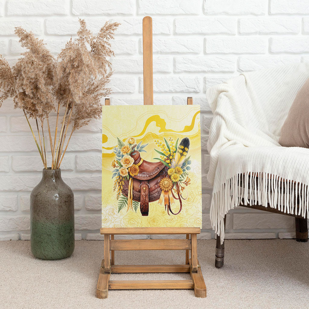 Melbourne Horse Floral Saddle Canvas Wall Art Yellow Rose With Wattle Flowers