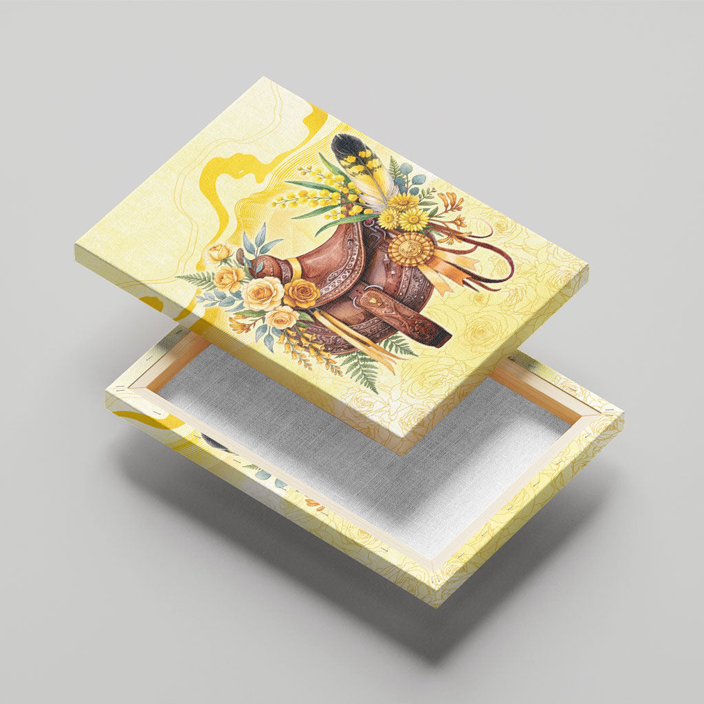 Melbourne Horse Floral Saddle Canvas Wall Art Yellow Rose With Wattle Flowers