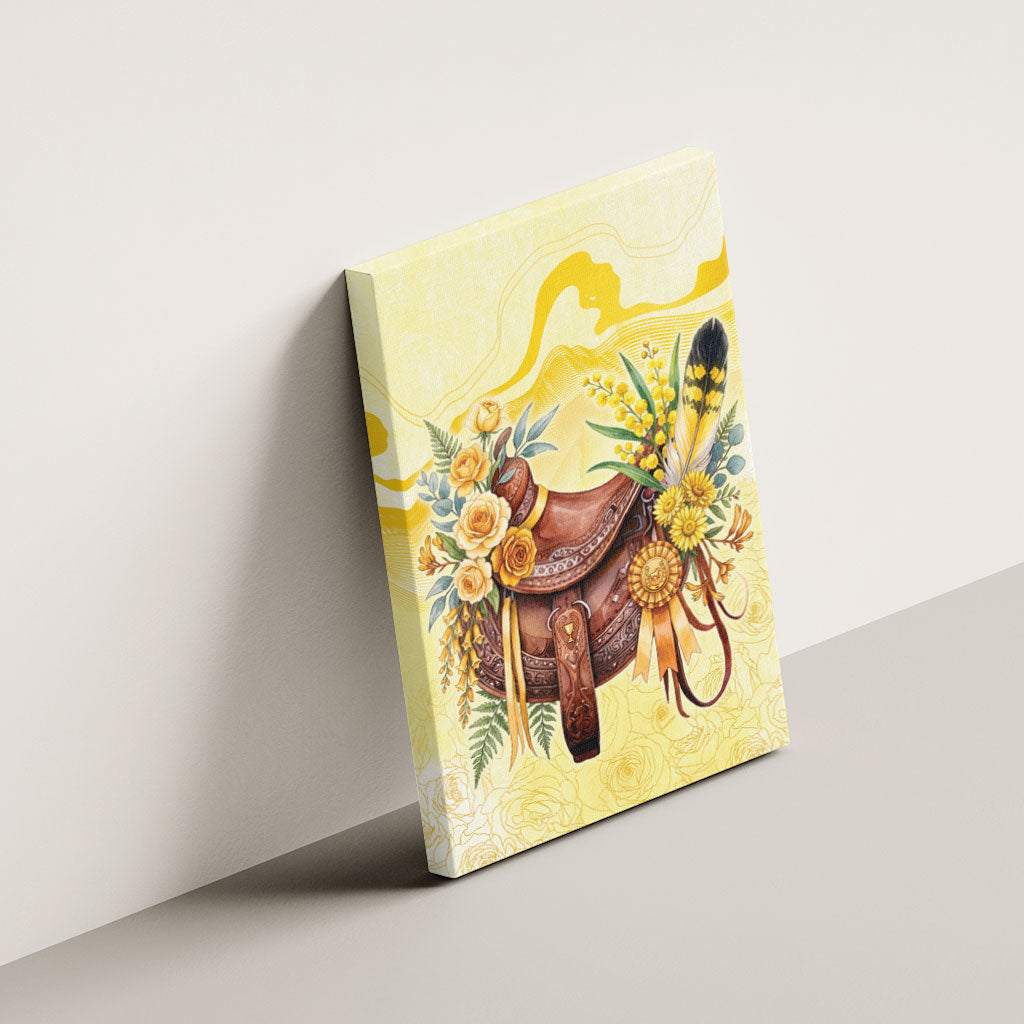 Melbourne Horse Floral Saddle Canvas Wall Art Yellow Rose With Wattle Flowers