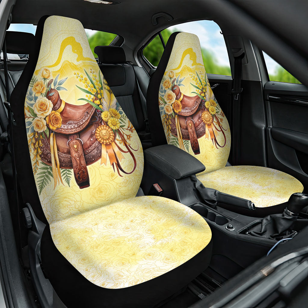 Melbourne Horse Floral Saddle Car Seat Cover Yellow Rose With Wattle Flowers