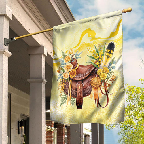 Melbourne Horse Floral Saddle Garden Flag Yellow Rose With Wattle Flowers
