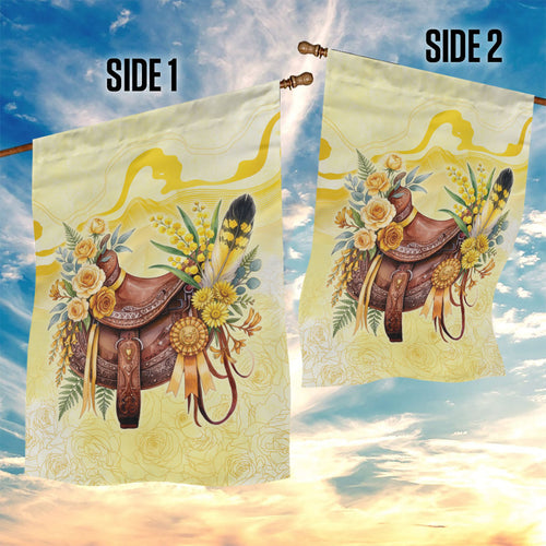 Melbourne Horse Floral Saddle Garden Flag Yellow Rose With Wattle Flowers