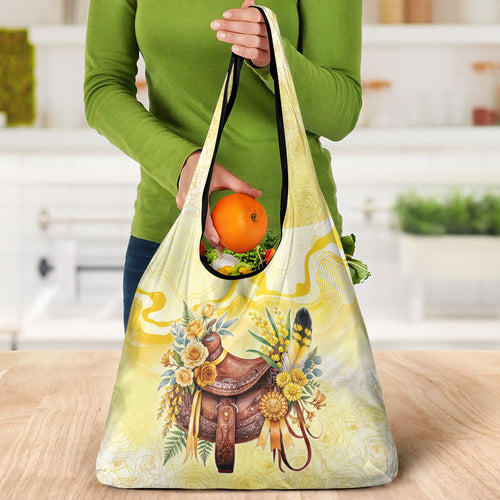Melbourne Horse Floral Saddle Grocery Bag Yellow Rose With Wattle Flowers