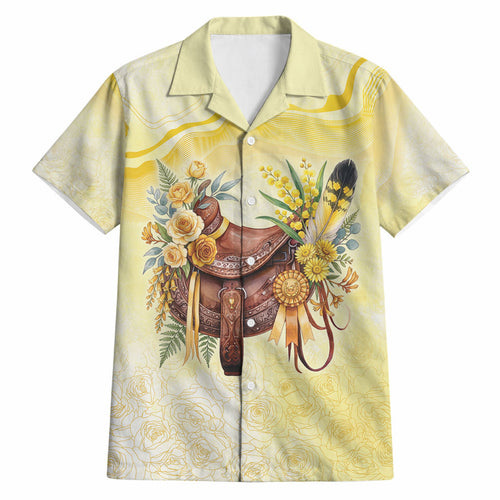 Melbourne Horse Floral Saddle Hawaiian Shirt Yellow Rose With Wattle Flowers