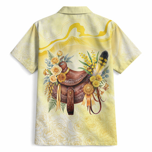 Melbourne Horse Floral Saddle Hawaiian Shirt Yellow Rose With Wattle Flowers
