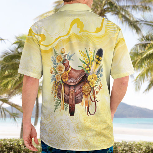 Melbourne Horse Floral Saddle Hawaiian Shirt Yellow Rose With Wattle Flowers