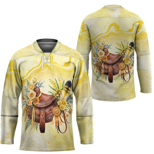 Melbourne Horse Floral Saddle Hockey Jersey Yellow Rose With Wattle Flowers