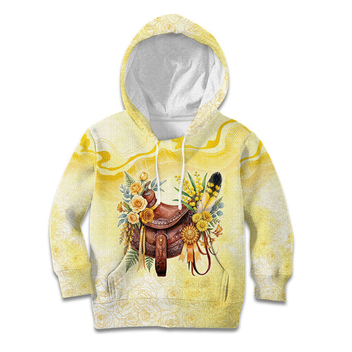 Melbourne Horse Floral Saddle Kid Hoodie Yellow Rose With Wattle Flowers
