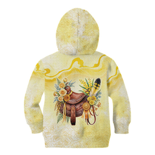 Melbourne Horse Floral Saddle Kid Hoodie Yellow Rose With Wattle Flowers