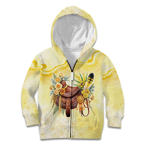Melbourne Horse Floral Saddle Kid Hoodie Yellow Rose With Wattle Flowers