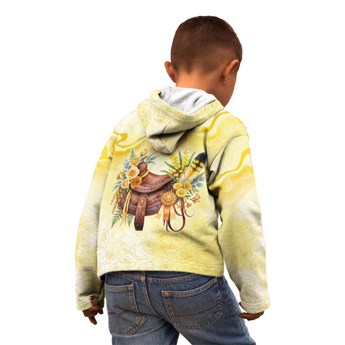 Melbourne Horse Floral Saddle Kid Hoodie Yellow Rose With Wattle Flowers