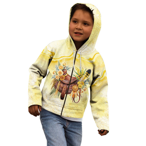 Melbourne Horse Floral Saddle Kid Hoodie Yellow Rose With Wattle Flowers