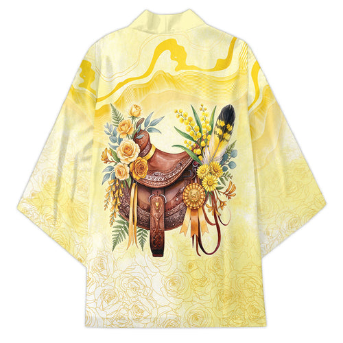 Melbourne Horse Floral Saddle Kimono Yellow Rose With Wattle Flowers