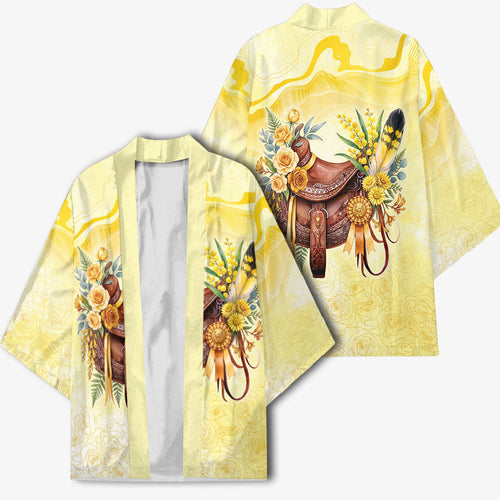 Melbourne Horse Floral Saddle Kimono Yellow Rose With Wattle Flowers