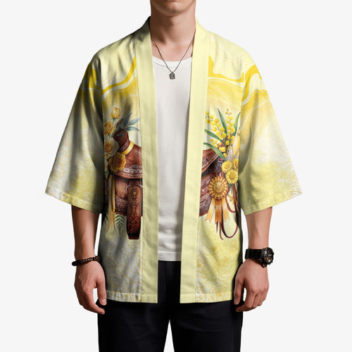 Melbourne Horse Floral Saddle Kimono Yellow Rose With Wattle Flowers