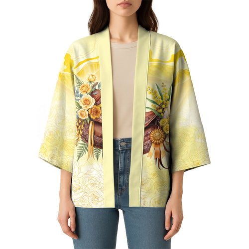 Melbourne Horse Floral Saddle Kimono Yellow Rose With Wattle Flowers