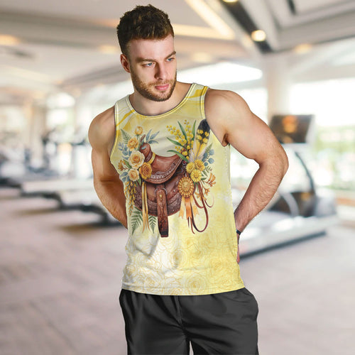 Melbourne Horse Floral Saddle Men Tank Top Yellow Rose With Wattle Flowers
