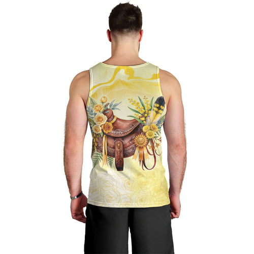 Melbourne Horse Floral Saddle Men Tank Top Yellow Rose With Wattle Flowers