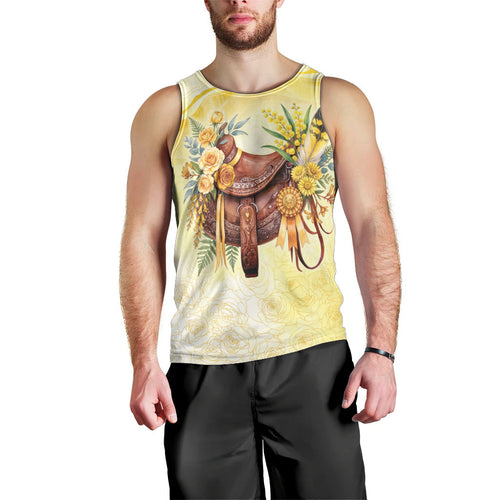 Melbourne Horse Floral Saddle Men Tank Top Yellow Rose With Wattle Flowers