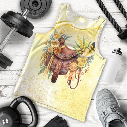 Melbourne Horse Floral Saddle Men Tank Top Yellow Rose With Wattle Flowers