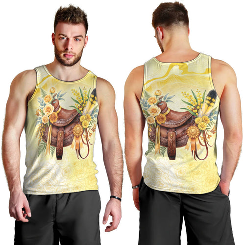 Melbourne Horse Floral Saddle Men Tank Top Yellow Rose With Wattle Flowers