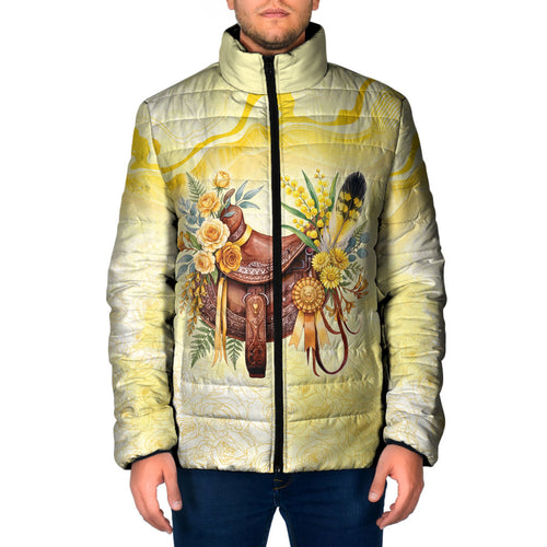 Melbourne Horse Floral Saddle Padded Jacket Yellow Rose With Wattle Flowers